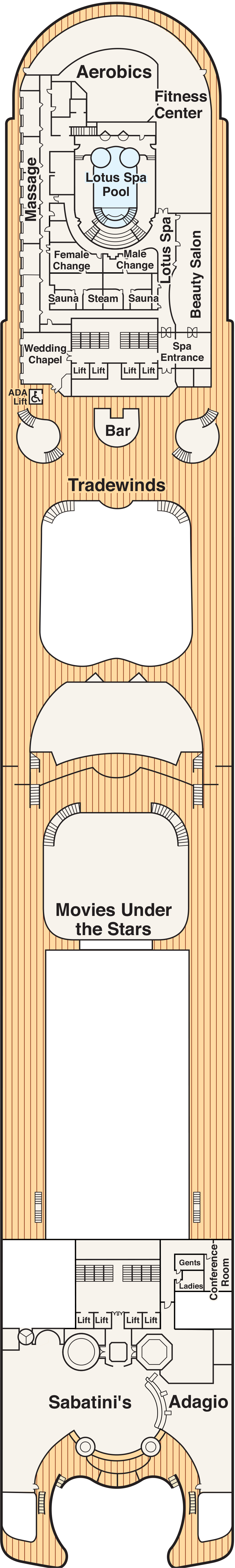 Sun (Deck 16) deck plan for Crown Princess
