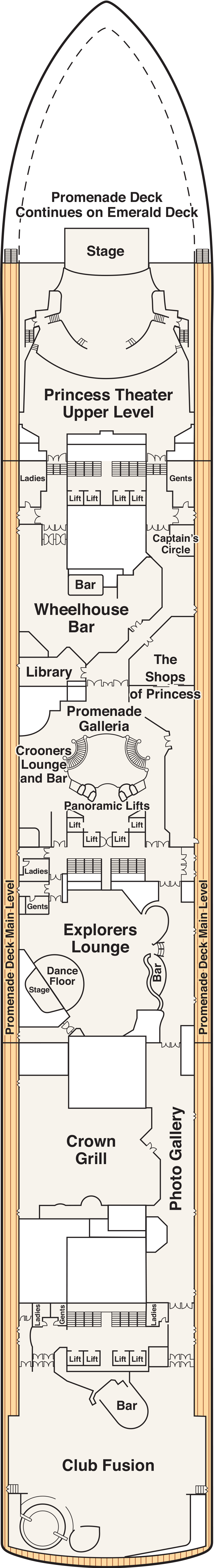 Promenade (Deck 7) deck plan for Crown Princess