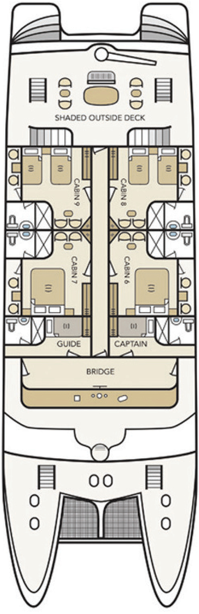 Upper (Deck 2) deck plan for Treasure of Galapagos 