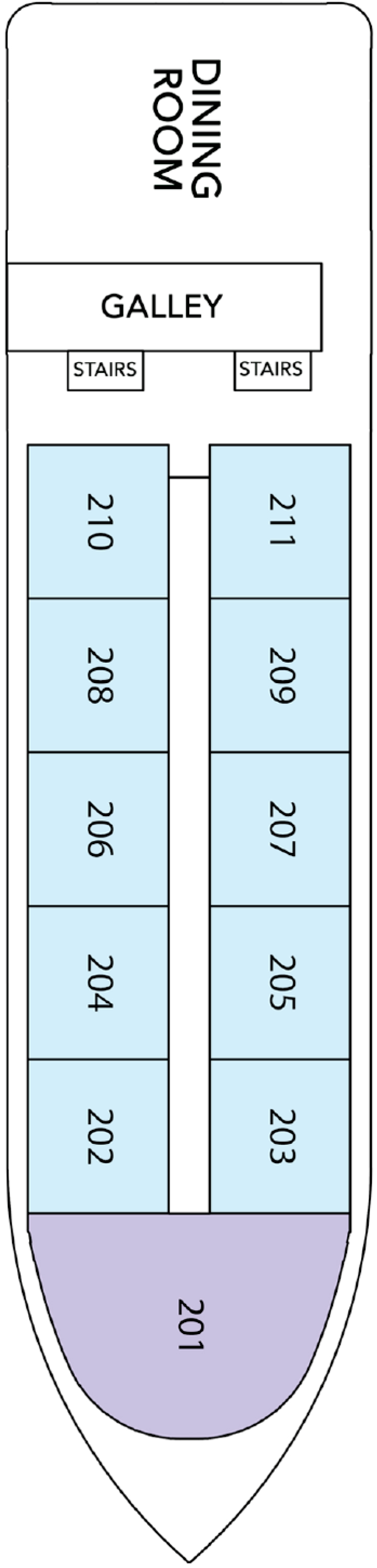 Upper (Deck 2) deck plan for Delfin III