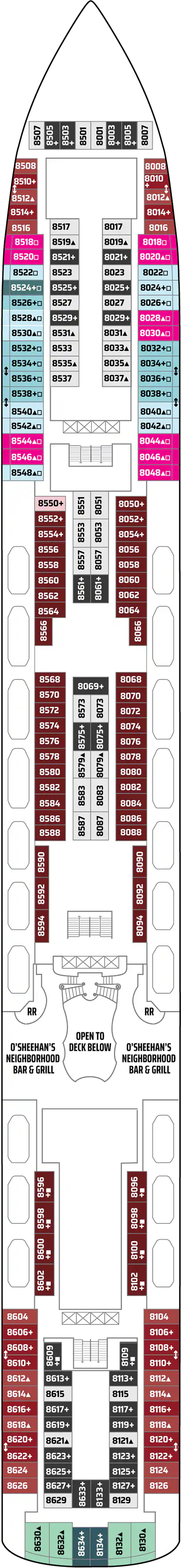 Deck 8 deck plan for Norwegian Pearl