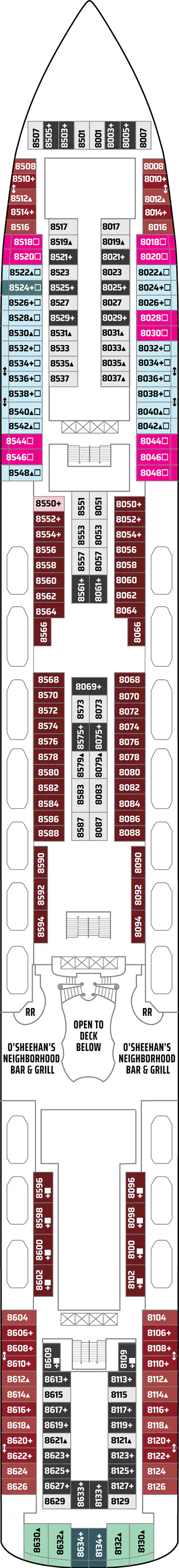 Deck 8 deck plan for Norwegian Gem