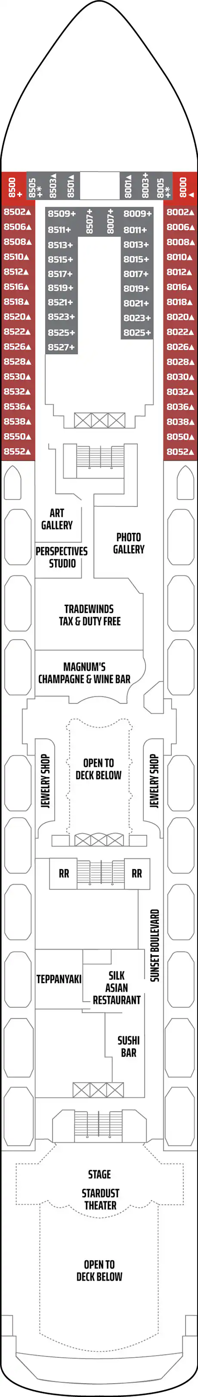 Deck 8 deck plan for Norwegian Spirit