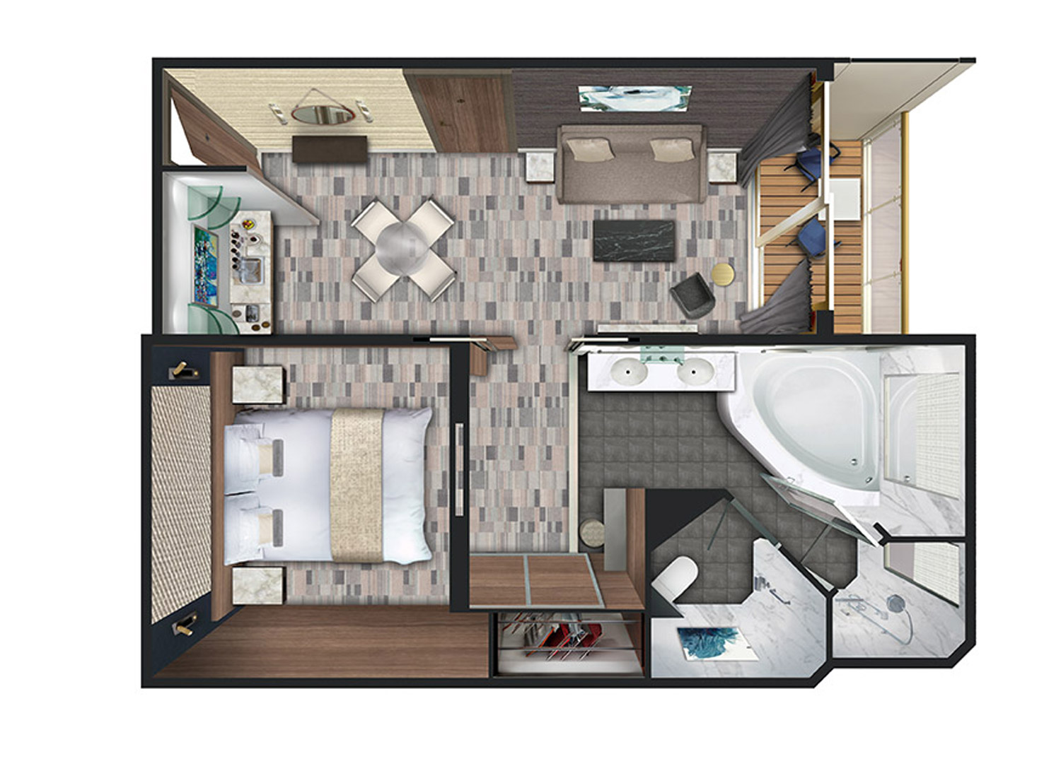 Forward-Facing Deluxe Penthouse with Large Balcony - Schematic