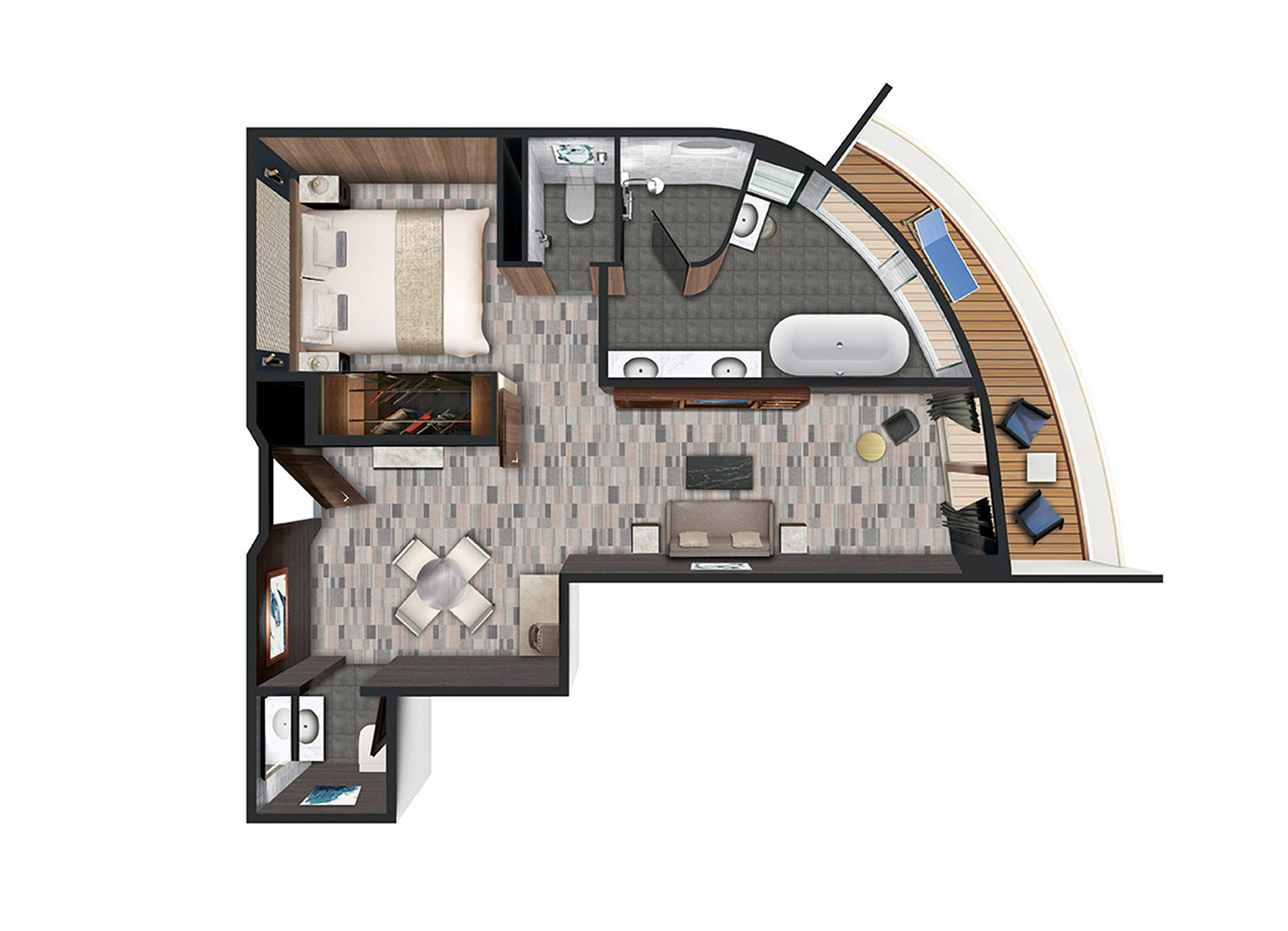 Aft-Facing Owner's Suite with Master Bedroom & Balcony - Schematic