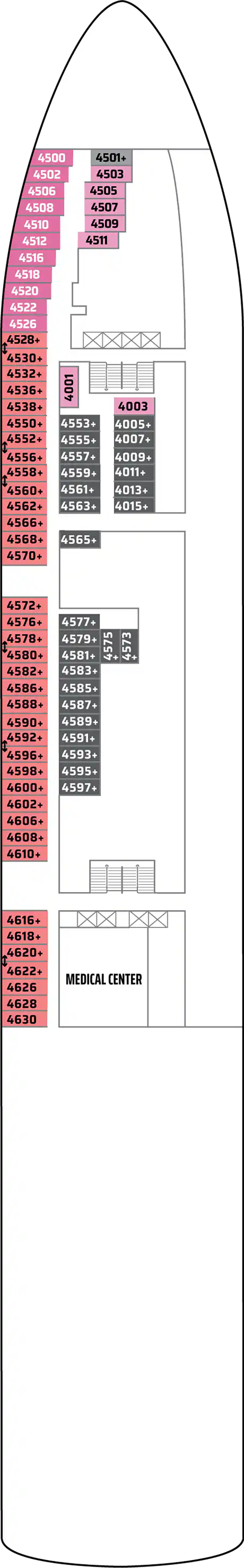 Deck 4 deck plan for Norwegian Dawn