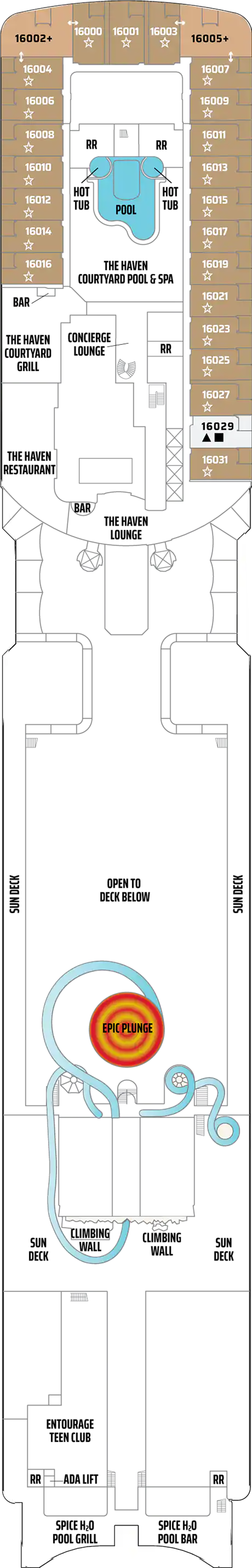 Deck 16 deck plan for Norwegian Epic