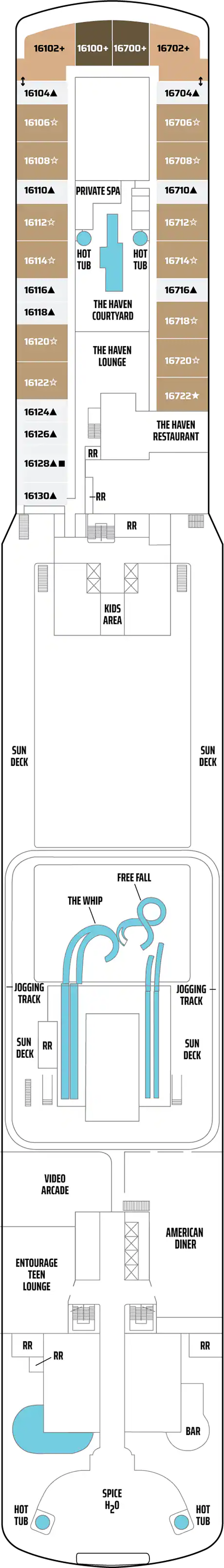 Deck 16 deck plan for Norwegian Breakaway