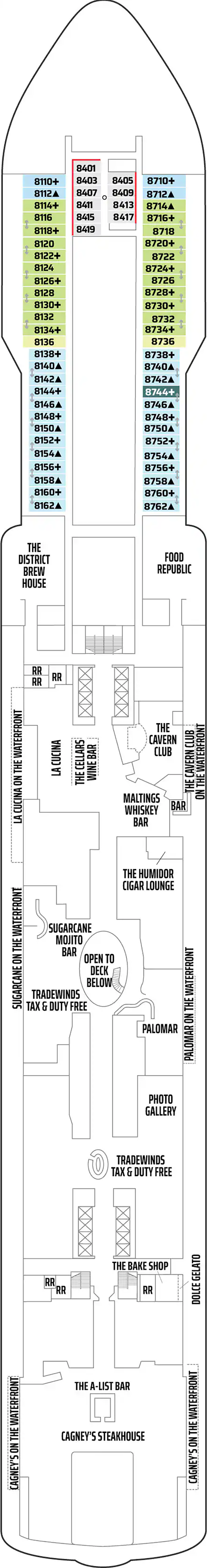 Deck 8 deck plan for Norwegian Bliss