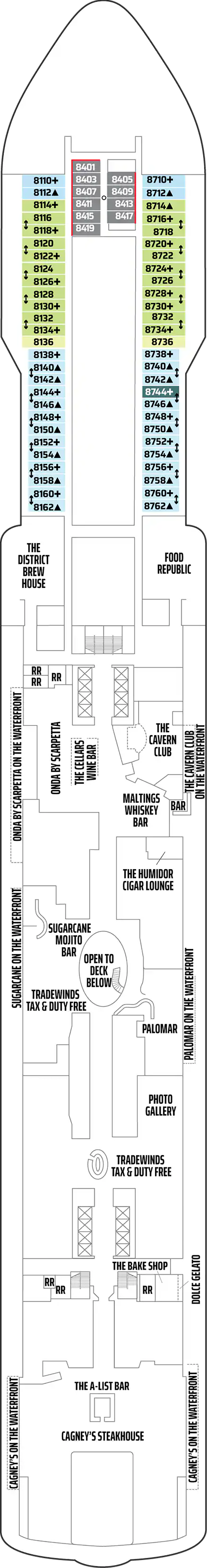Deck 8 deck plan for Norwegian Encore