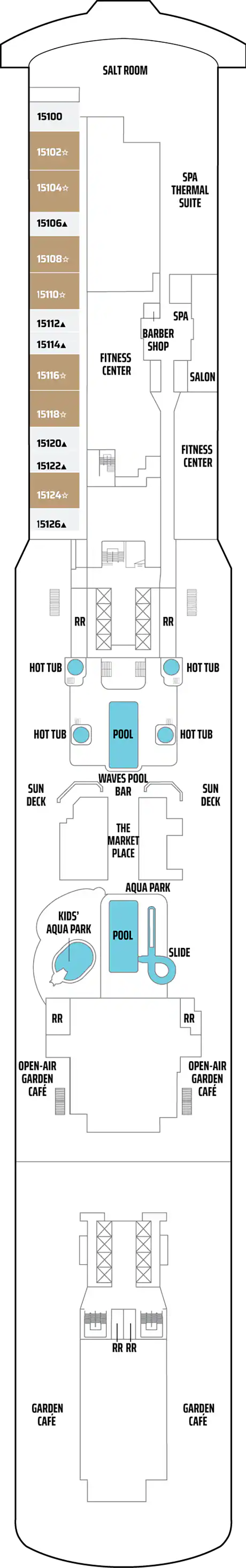 Deck 15 deck plan for Norwegian Getaway