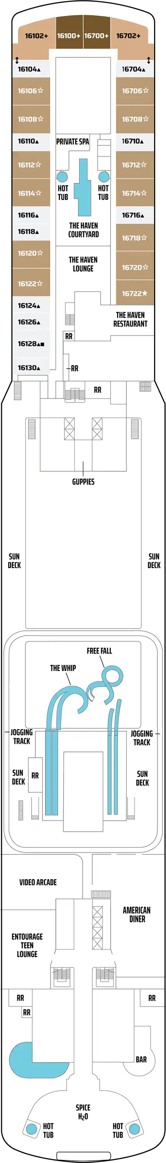 Deck 16 deck plan for Norwegian Getaway