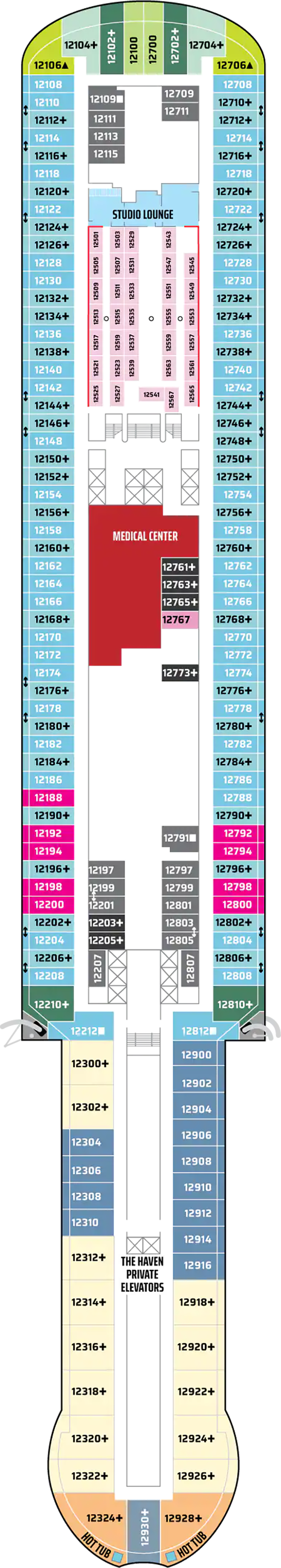 Deck 12 deck plan for Norwegian Viva