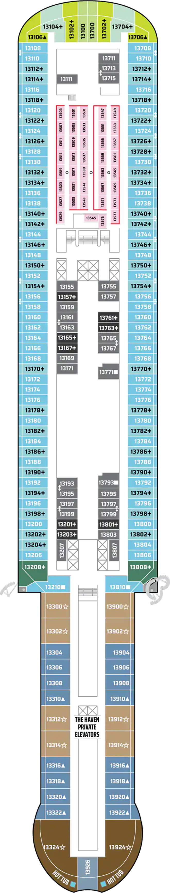 Deck 13 deck plan for Norwegian Viva