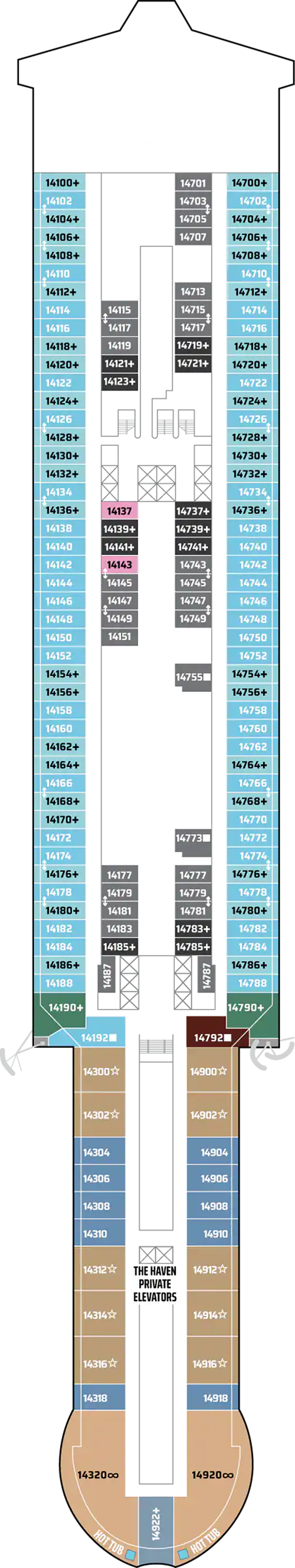 Deck 14 deck plan for Norwegian Viva