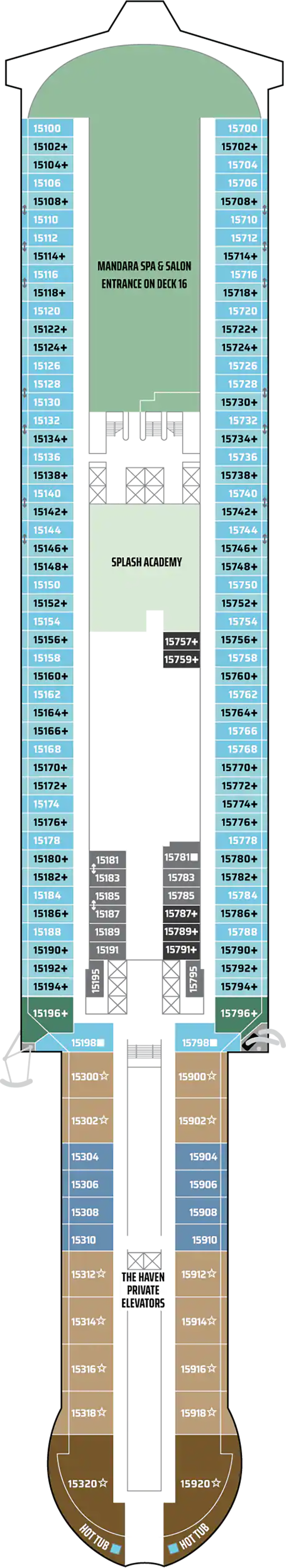 Deck 15 deck plan for Norwegian Viva