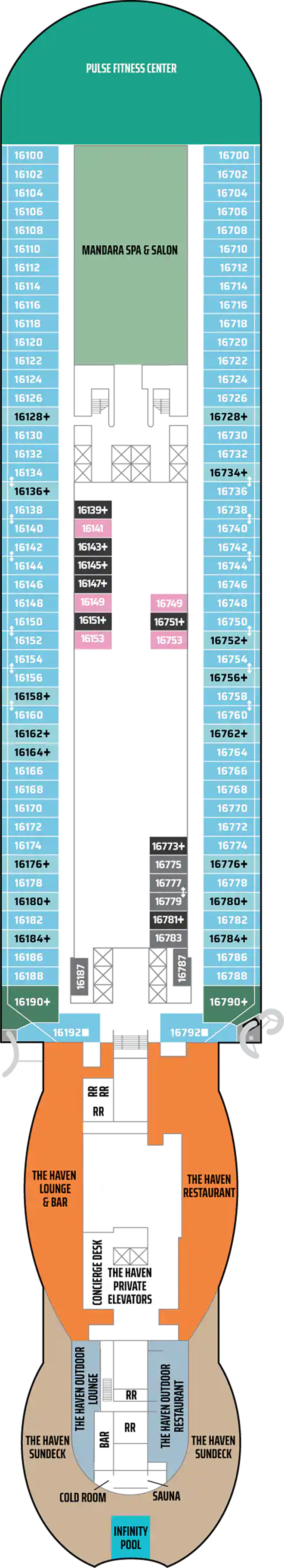 Deck 16 deck plan for Norwegian Viva