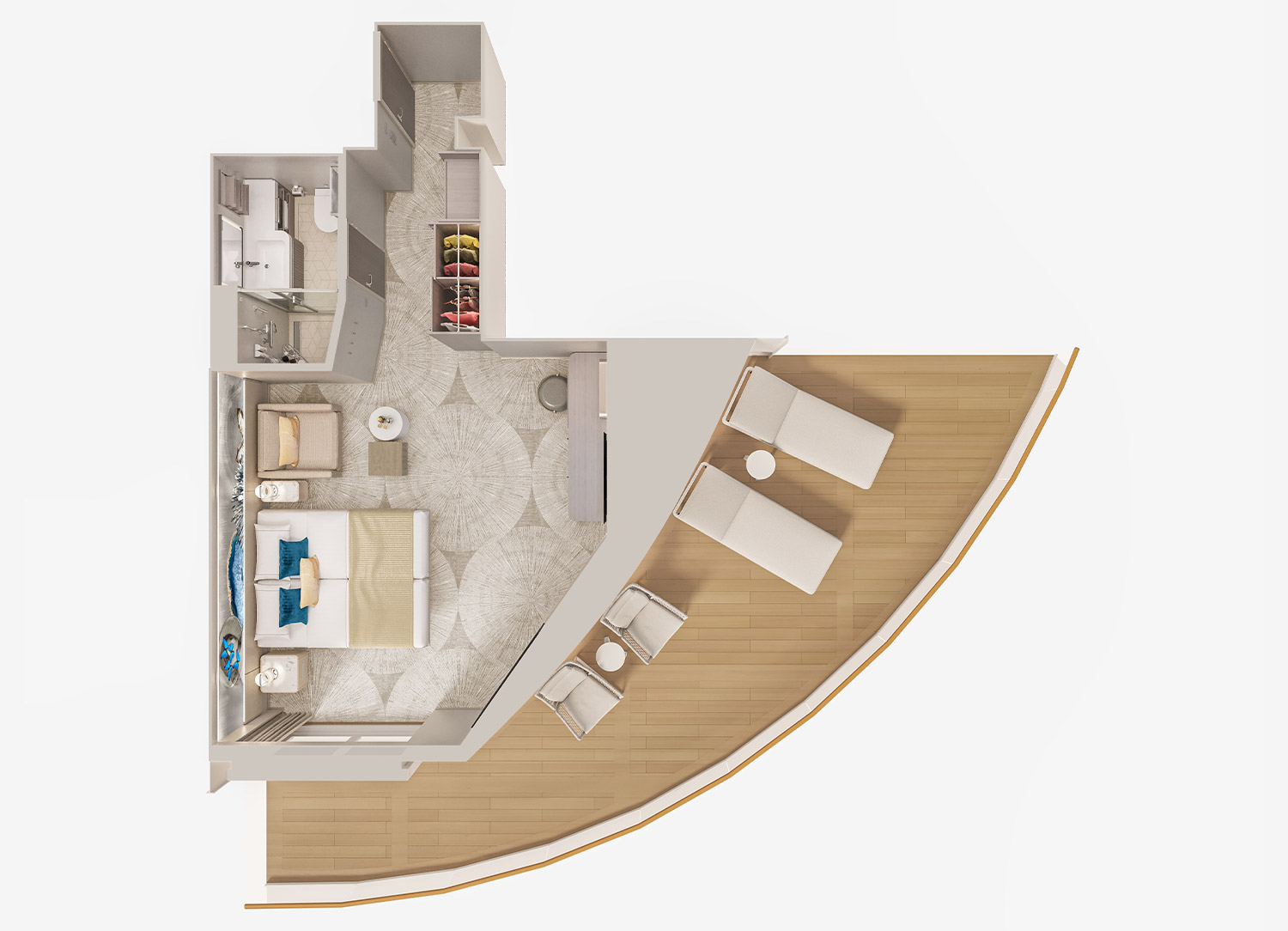 Forward-Facing Club Balcony Suite with Large Balcony - Schematic