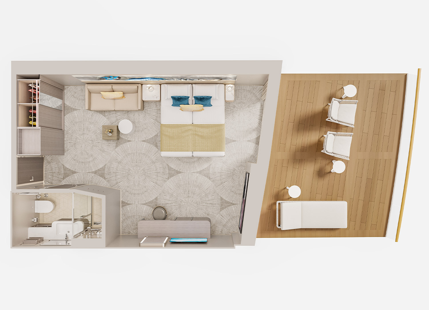 Forward-Facing Club Balcony Suite with Large Balcony - Schematic