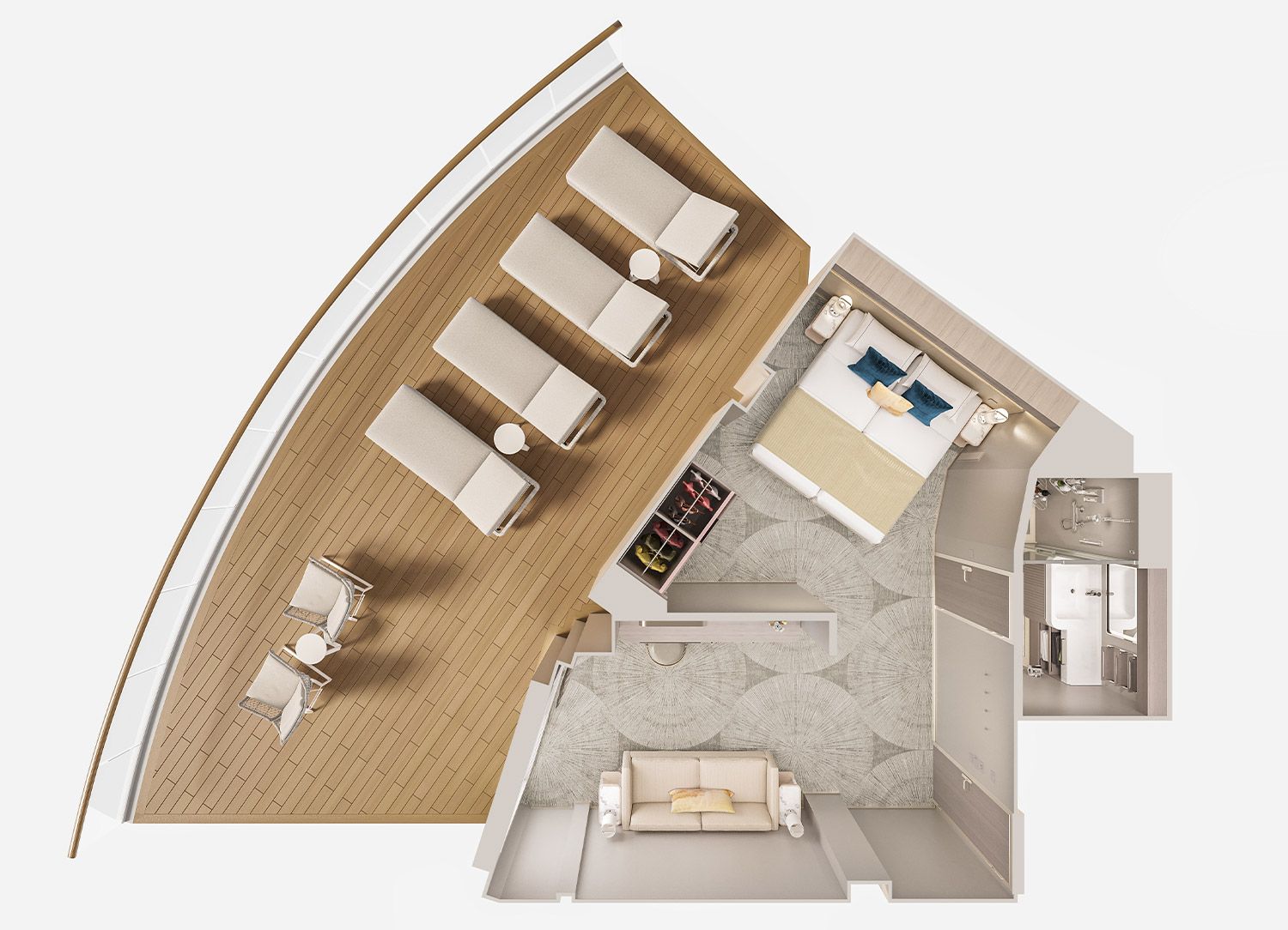 Aft-Facing Suite with Large Balcony - Schematic