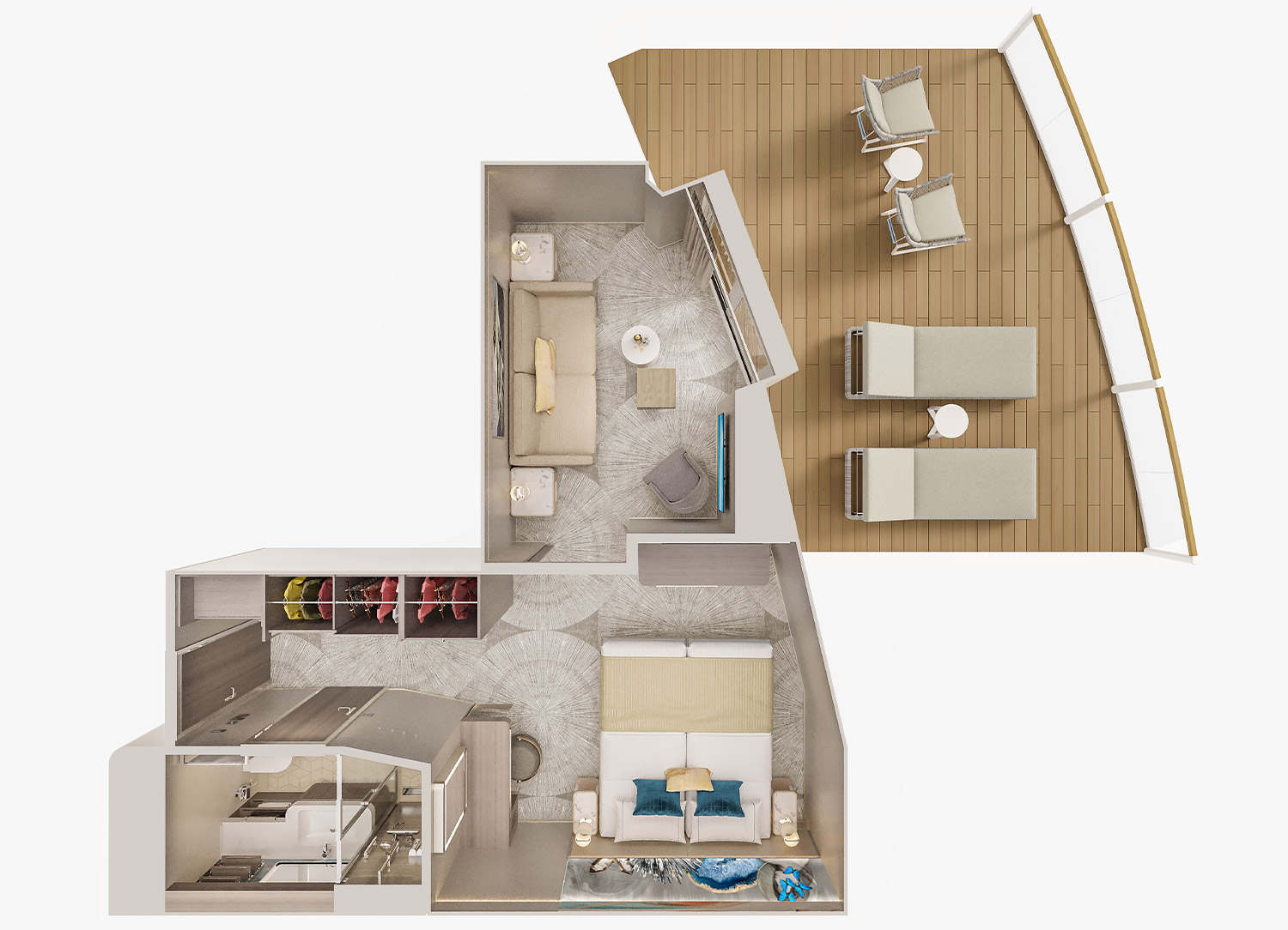 Forward-Facing Suite with Master Bedroom & Large Balcony - Schematic