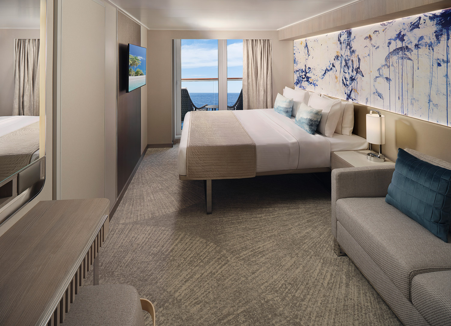 Forward-Facing Club Balcony Suite with Large Balcony - Bedroom