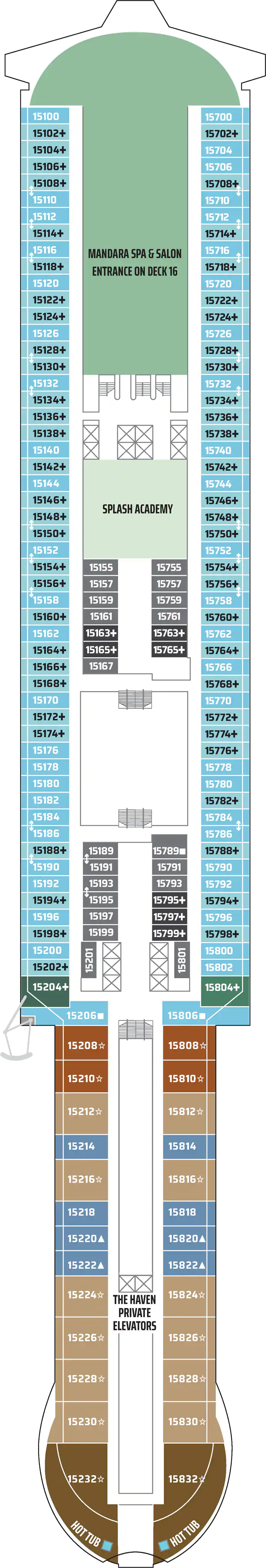 Deck 15 deck plan for Norwegian Aqua