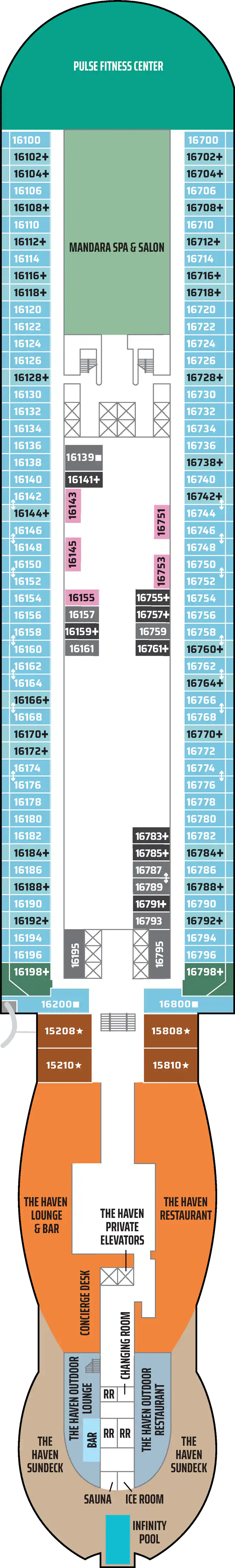 Deck 16 deck plan for Norwegian Aqua