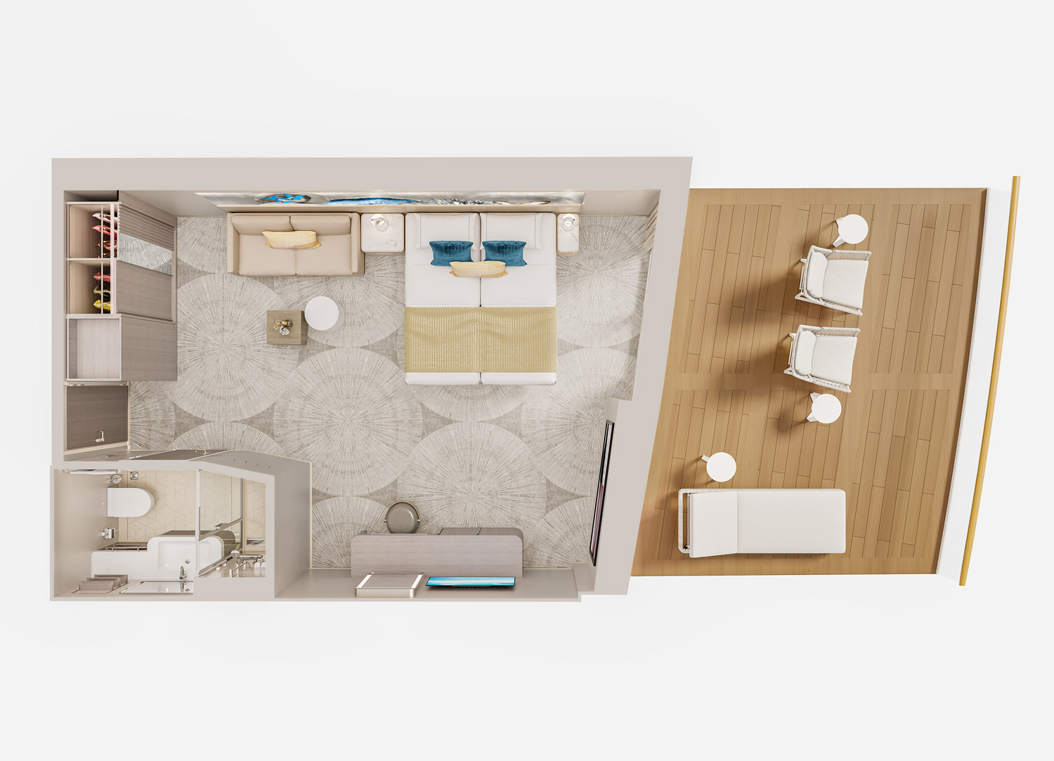 Forward-Facing Club Balcony Suite with Large Balcony - Schematic