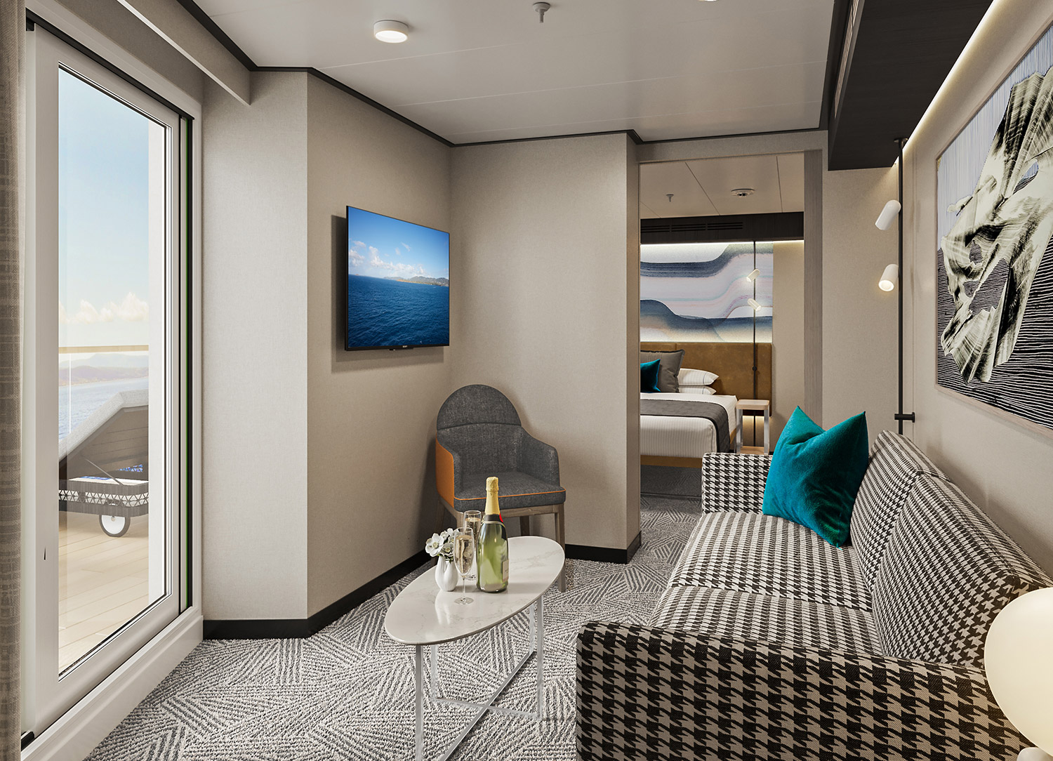Forward-Facing Suite with Master Bedroom & Large Balcony - Living Area