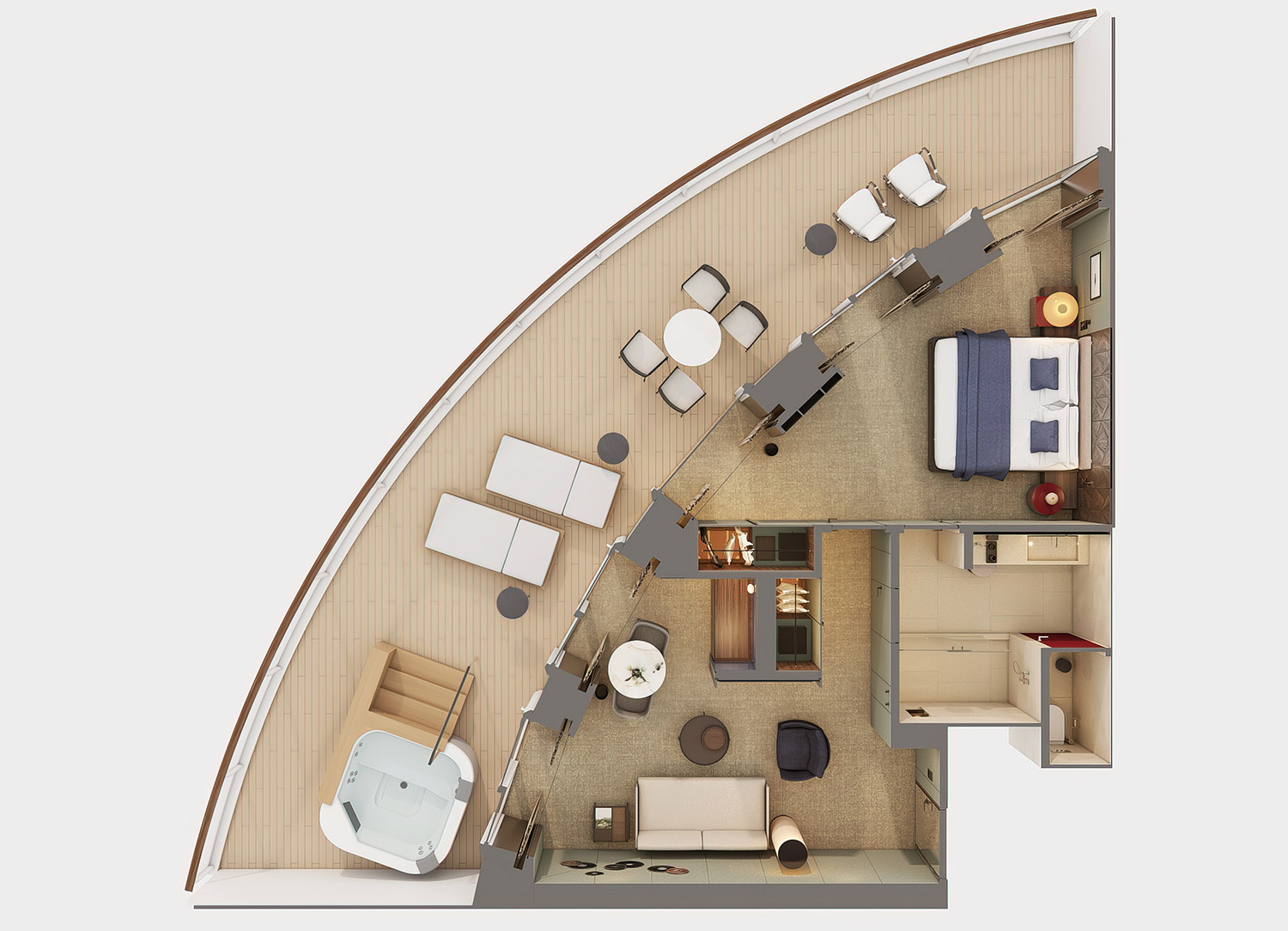 The Haven Aft-Facing Owner's Suite with Master Bedroom & Large Balcony - Schematic