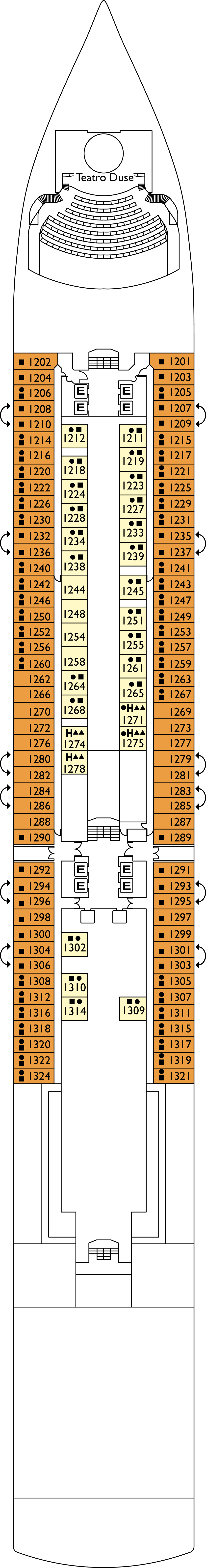 Narciso (Deck 1) deck plan for Costa Deliziosa