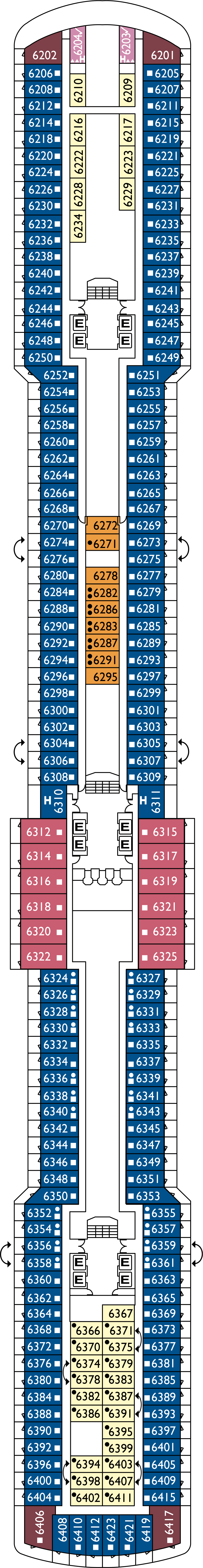 Rubino (Deck 6) deck plan for Costa Luminosa