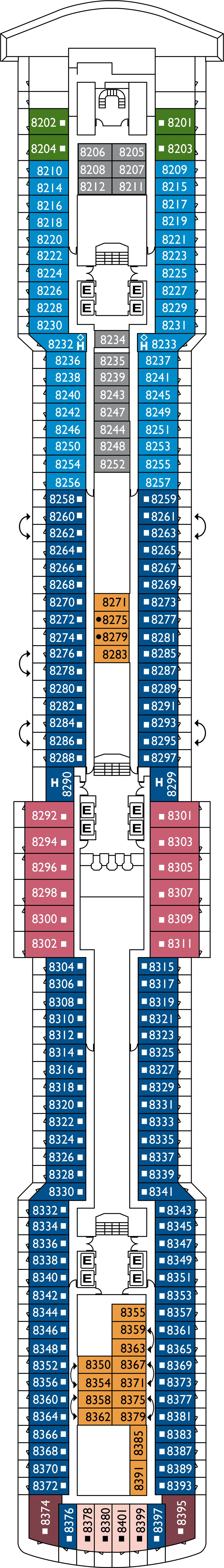 Topazio (Deck 8) deck plan for Costa Luminosa