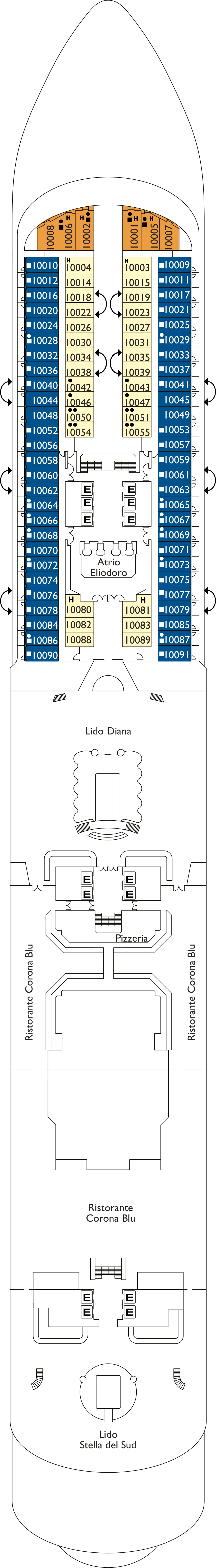 Hortensia (Deck 10) deck plan for Costa Diadema