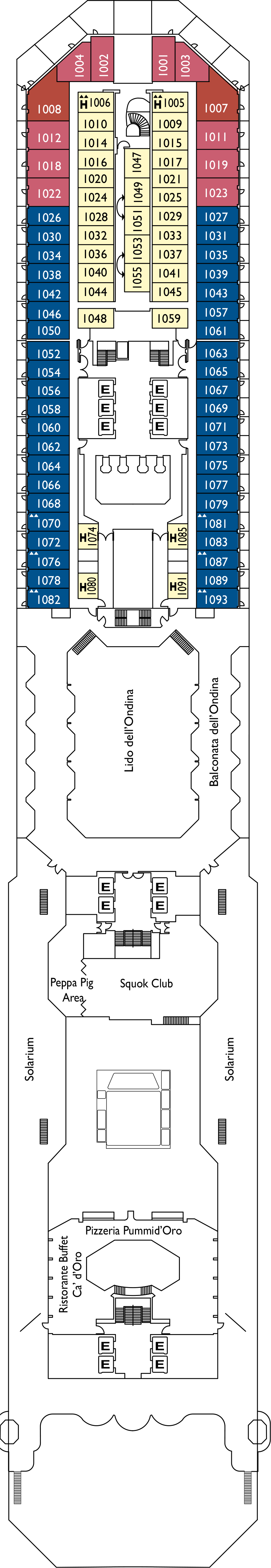 Escorial (Deck 10) deck plan for Costa Favolosa