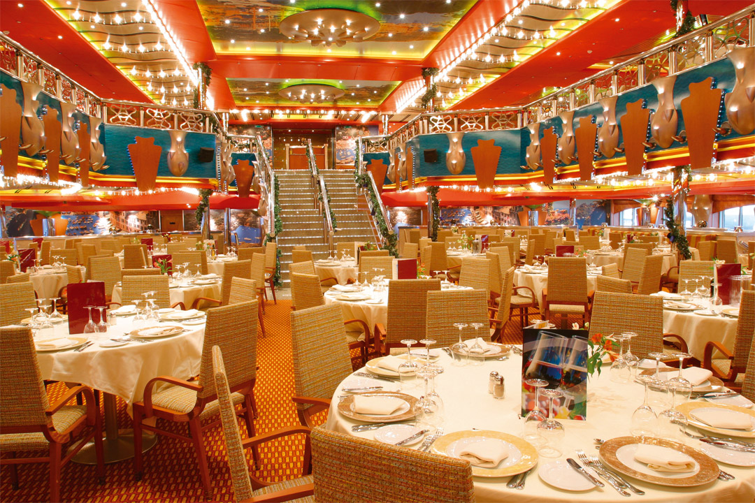  One of the elegant main dining venues aboard <em>Costa Magica</em>.  