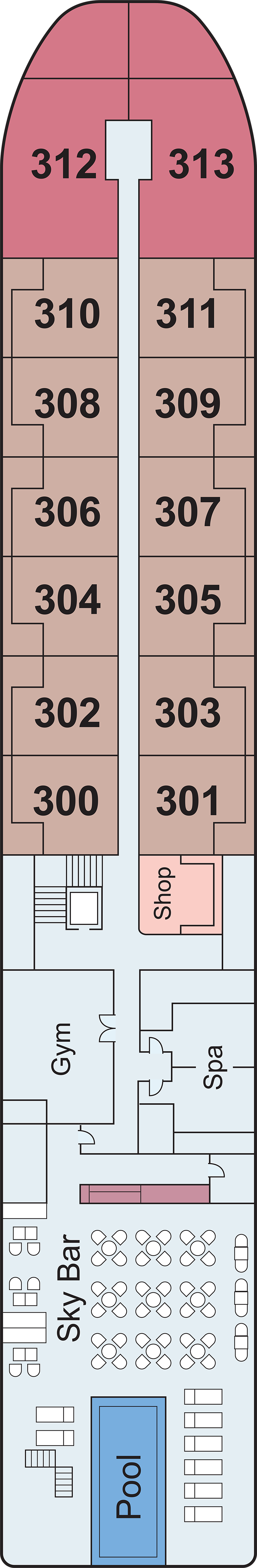 Upper (Deck 3) deck plan for Viking Saigon