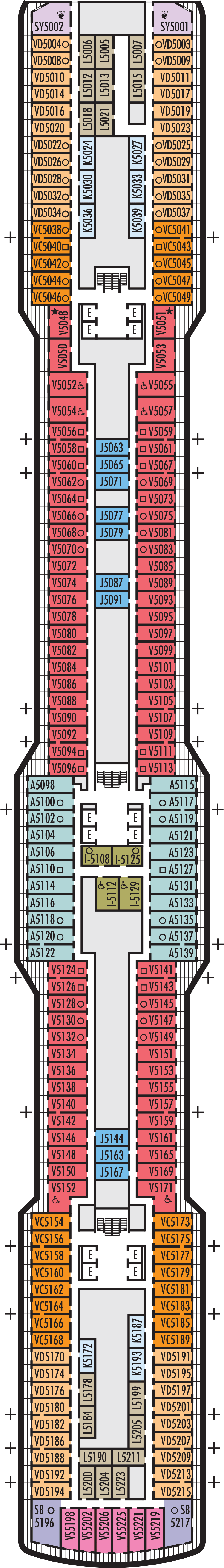 Gershwin (Deck 5) deck plan for ms Nieuw Statendam