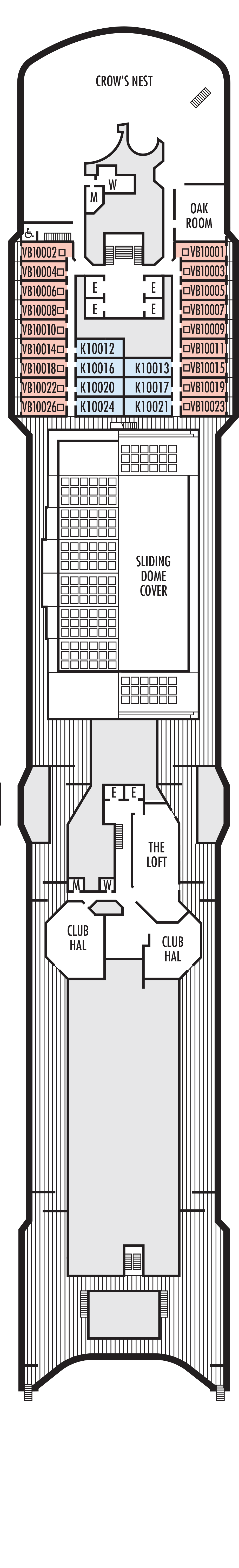 Observation (Deck 10) deck plan for ms Noordam