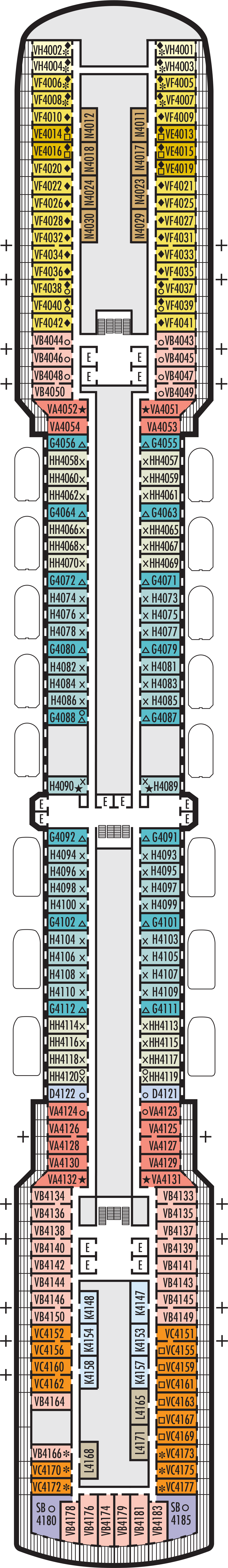 Upper Promenade (Deck 4) deck plan for ms Noordam