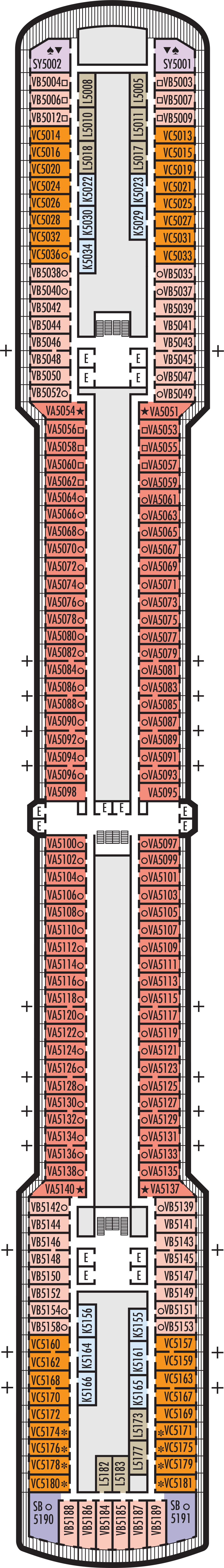 Verandah (Deck 5) deck plan for ms Noordam