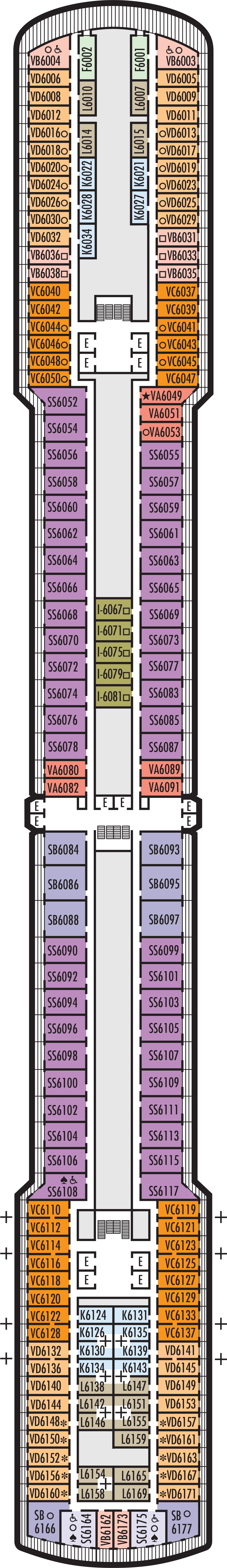 Upper Verandah (Deck 6) deck plan for ms Noordam