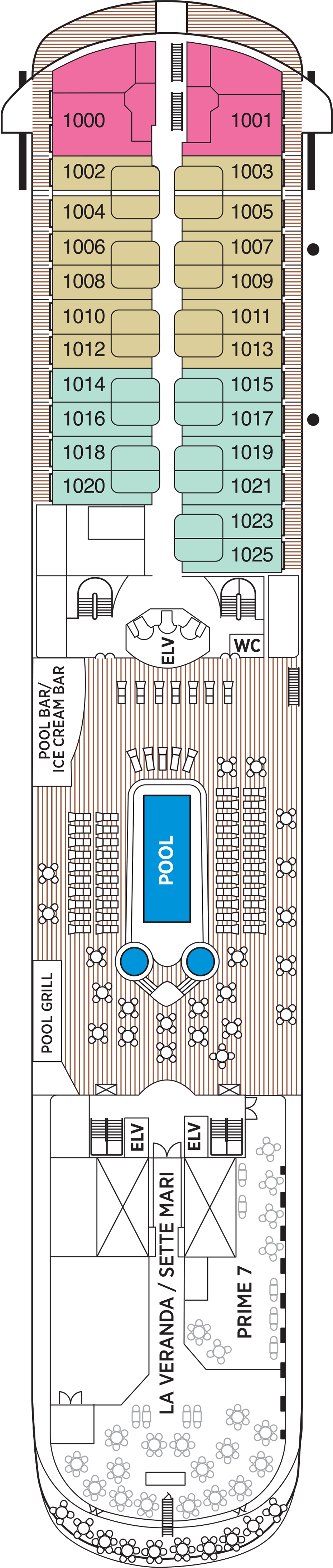 Deck 10 deck plan for Seven Seas Navigator