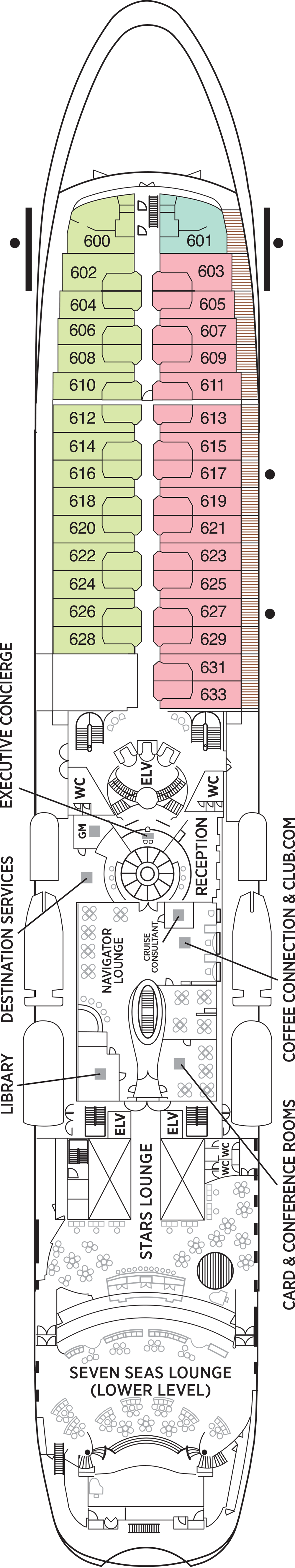 Deck 6 deck plan for Seven Seas Navigator