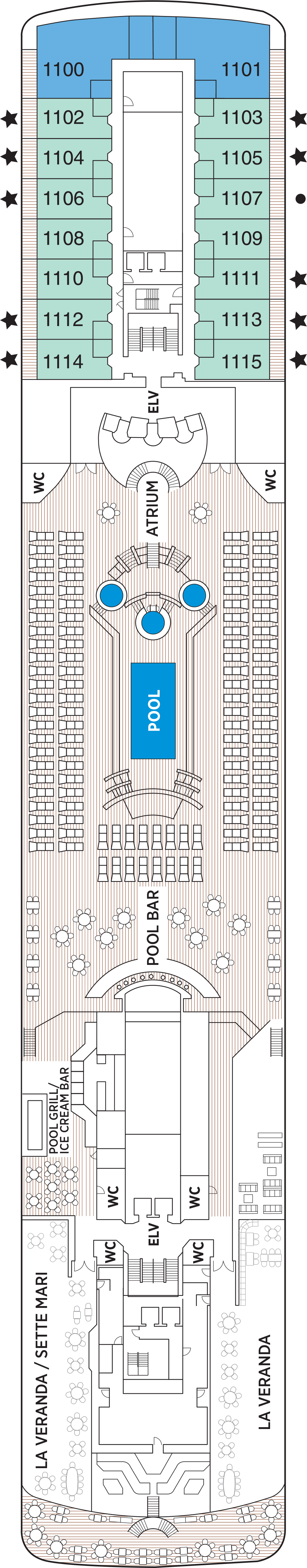 Deck 11 deck plan for Seven Seas Mariner