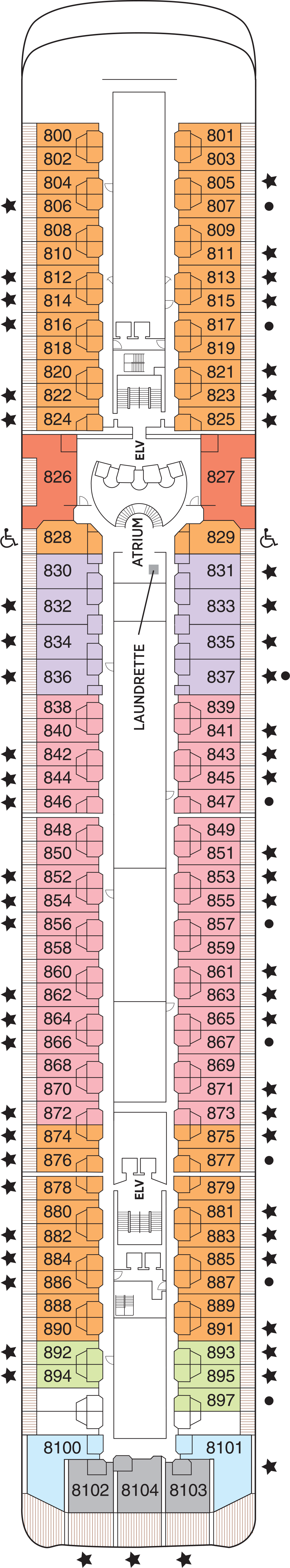 Deck 8 deck plan for Seven Seas Mariner