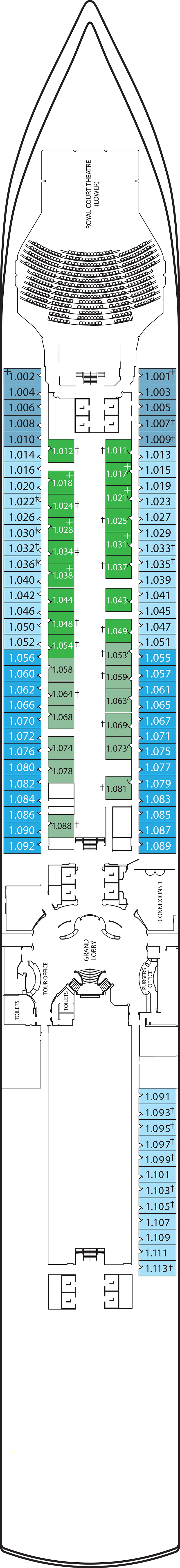 Deck 1 deck plan for Queen Victoria