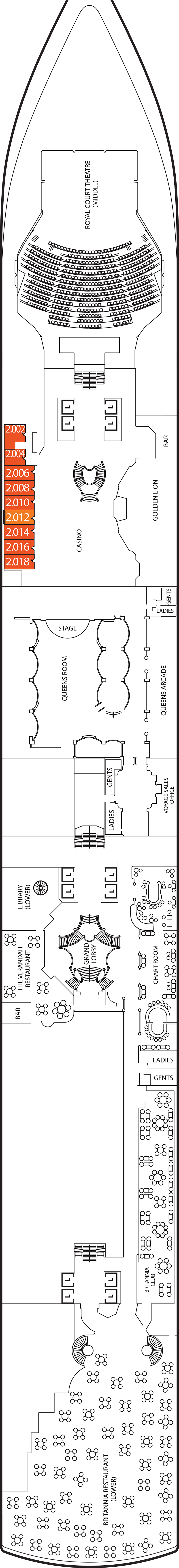 Deck 2 deck plan for Queen Victoria