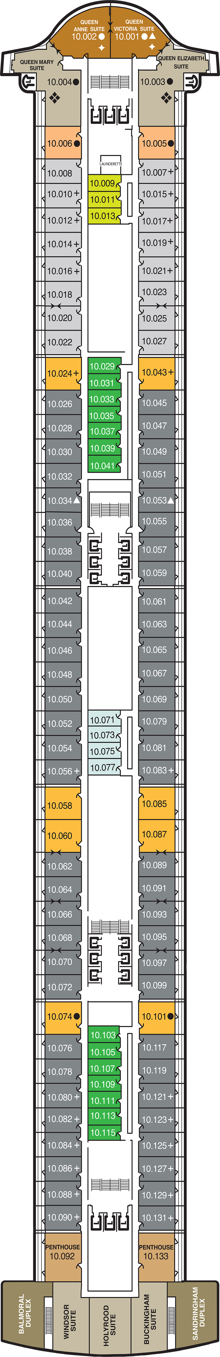 Deck 10 deck plan for Queen Mary 2